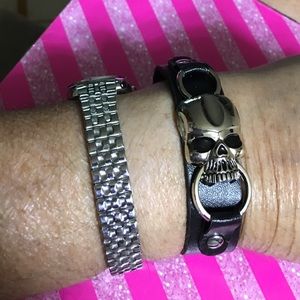 ☠️HIS/ HERS SKULL LEATHER BRACELET w/BUCKLE CLOSER